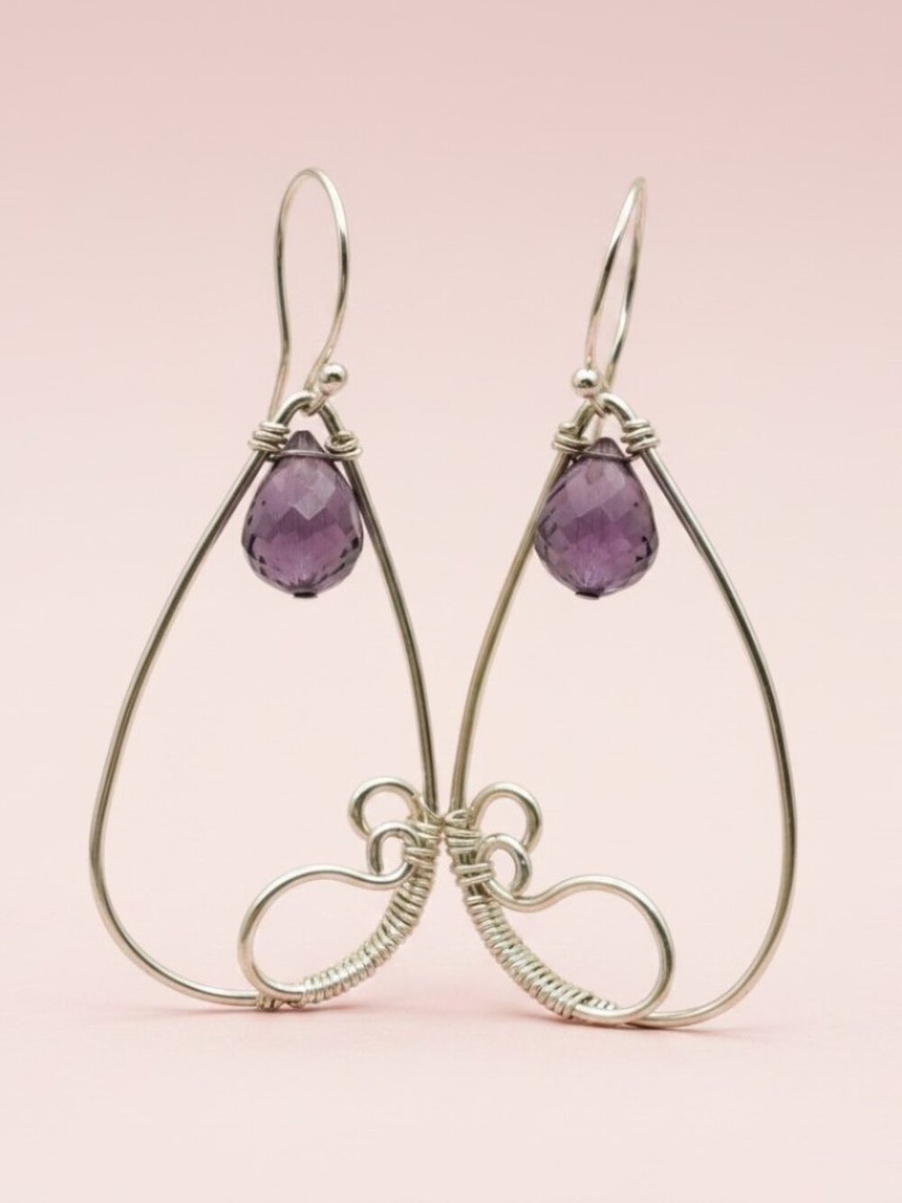 Unique Handmade Wire Wrapped Silver and Amethyst Earrings